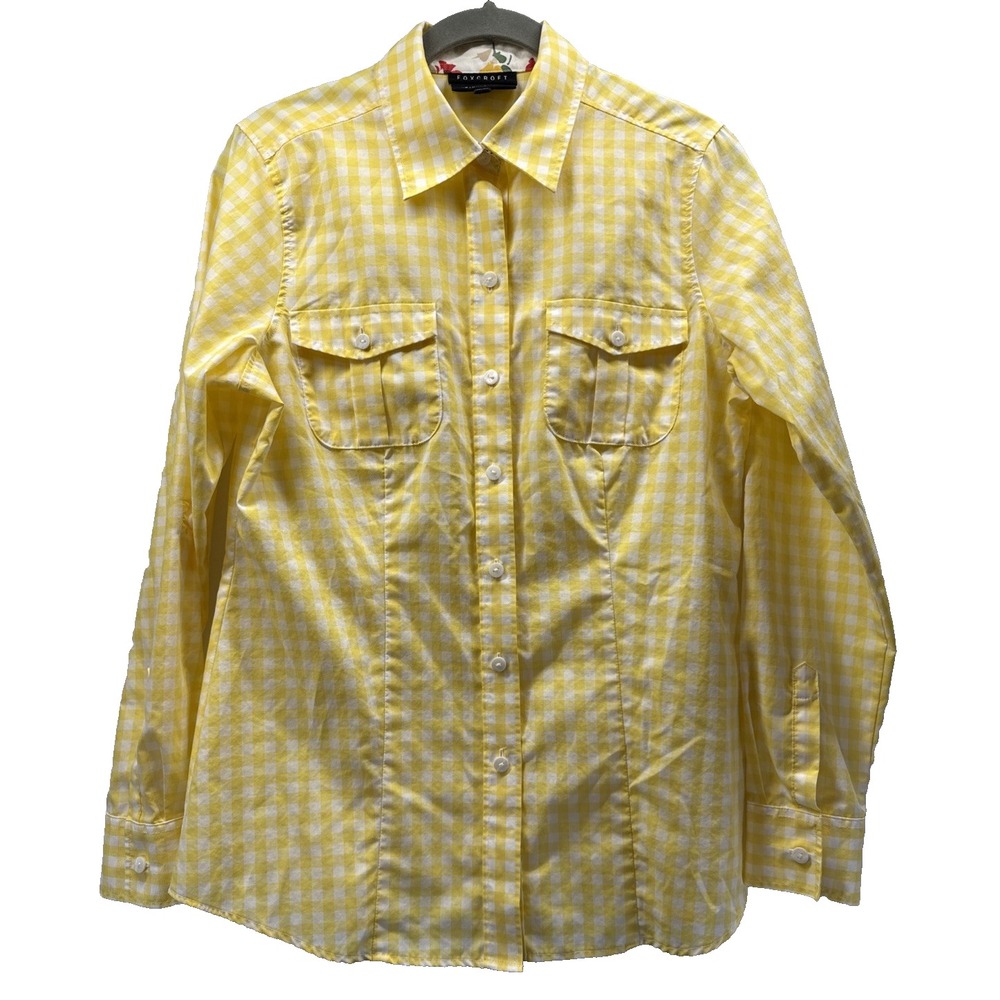 Foxcroft Women's Top Blouse 6 Yellow Check Long Sleeves Button Up Wrinkle Free